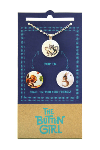 Magnetic Necklace with three interchangeable magnets - squirrel, bunny, owl